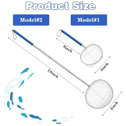 2 Pack Fish Tank Net 3 & 4 Inch Stainless Steel Fish Nets Small Tank Net for Shrimp Bettas Mesh Aquarium Nets with Durables Handle Aquarium Accessories