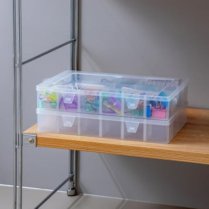 24-Grid Large Plastic Storage Box with Removable Dividers, Multi-compartment Organizer for Home, Office, Crafts, or School Supplies (2, Large)