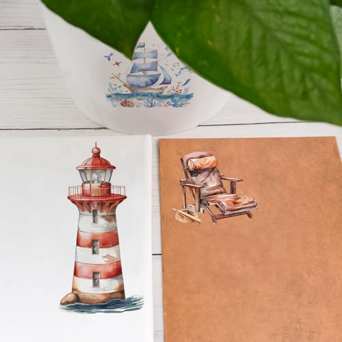 WANDIC 10 Sheets Rub On Transfer Sticker, Voyage Navigation Style Ship Pattern Stickers for DIY Scrapbooking Photo Albums Furniture,11.8 * 3.9in - color: Navigation