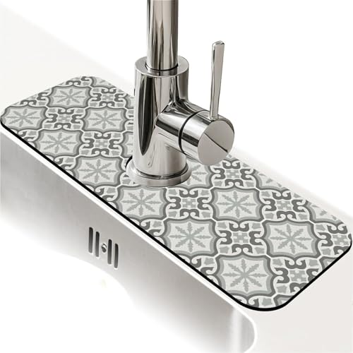 Kitchen Sink Splash Guard，Aesthetic Morocco-1 Faucet Mat Sink Gadgets-Super Absorbent Fast Drying Mat Drip Catcher for Kitchen, Bathroom,Sink Mat, Dish Drying Mat, Bathroom(15" X 5.5" ) - color: Aesthetic Morocco-1