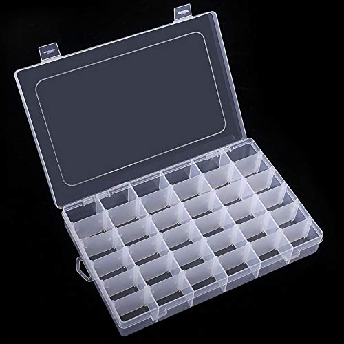 36 Grids Clear Plastic Organizer Box with Adjustable Dividers, 36 Compartment Clear Storage Container for Bead Organizer, Fishing Tackles, Felt Board and Jewelry Storage