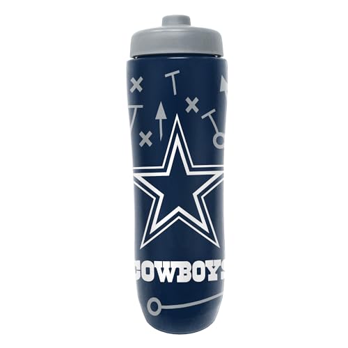 Party Animal NFL Football Squeeze Bottle, 32 oz, Dallas Cowboys | Slim, lightweight BPA-free sports water bottle with quick-flow squeeze; fits backpacks & cup holders for kids or adults - color: Dallas Cowboys