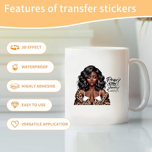 Black Girl UV DTF Cup Wraps - 20 Sheet Pray UV DTF Transfer Decals, Black Girl UVDTF Cup Wraps for Glass, Inspirational Waterproof Transfer Sticker, DIY Crafts for Women - color: Girl531