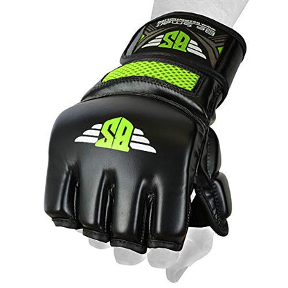 MMA Gloves, UFC Kickboxing Gloves, MMA Sparring Gloves, MMA Training Equipment, Fighting Gloves for Mixed Martial-Arts, MMA Training Gloves Adults Men & Women by BeSmart - color: Green Mesh, size: Medium
