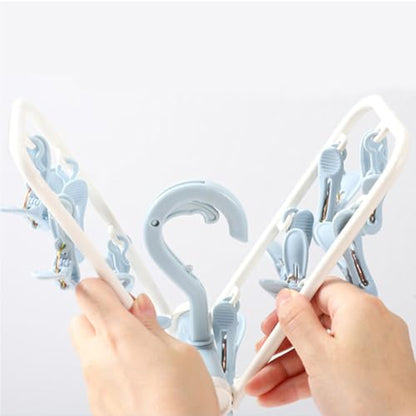 Clothes Drying Racks 2 Pack Small Folding Portable Underwear Hangers with Clips Socks 12 Clips 360° Rotatable Hook for Drying Towels Bras Baby Clothes Gloves Plast