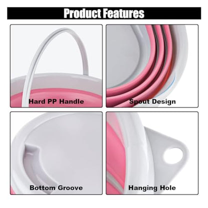 Car Collapsible Bucket, 10L 2.6 Gallon Folding Bucket Auto Cleaning Plastic Water Bucket, Foldable Portable Bucket Space Saving for Indoor Outdoor Car Wash Garden Camping (Pink)