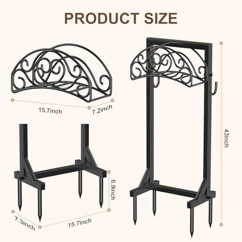 Freestanding Garden Hose Stand, Heavy Duty Water Hose Holder with Tool Hooks, 4 Anchoring Spikes, 150 ft Storage for Yard & Lawn - style: Vine