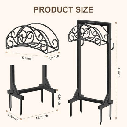 Freestanding Garden Hose Stand, Heavy Duty Water Hose Holder with Tool Hooks, 4 Anchoring Spikes, 150 ft Storage for Yard & Lawn - style: Vine
