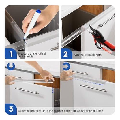 Cabinet Protector Edge Guard (Pack of 12), 24" Clear PVC Cabinet Edge Protectors for 3/4" Thick Kitchen Cabinets Doors – Slip-On No-Tool Sliding Installation - size: 24 Inches