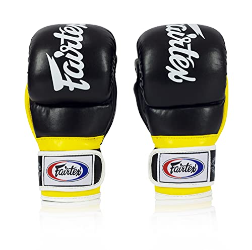 Fairtex FGV18 MMA Boxing Gloves, Leather Muay Thai Martial Arts Training - color: Black/Yellow, size: Medium