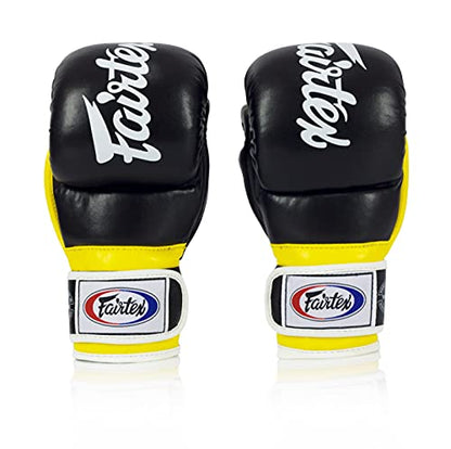 Fairtex FGV18 MMA Boxing Gloves, Leather Muay Thai Martial Arts Training - color: Black/Yellow, size: Medium