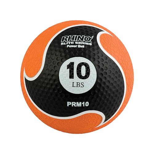 Champion Sports Rhino Elite Medicine Ball – Textured Surface, Superior Grip, Hollow Synthetic Rubber for Consistent Bounce & Durability, Multiple Weights & Colors - Optional Rebounder Sold Separately - style: 10 Pounds - Orange