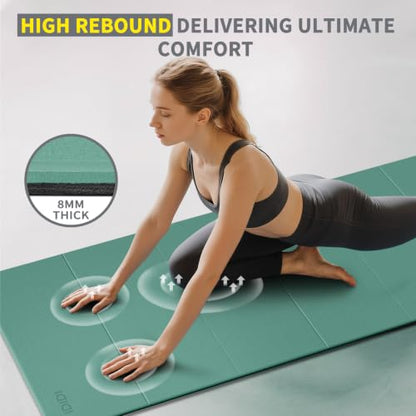 Foldable Yoga Mat Extra Large 74"×31.5" | Double-Sided Non-Slip,Extra Wide Foldable Design,8mm Extra Thick,Exercise Mat for Home, Studio and Travel Use - color: Green+Black