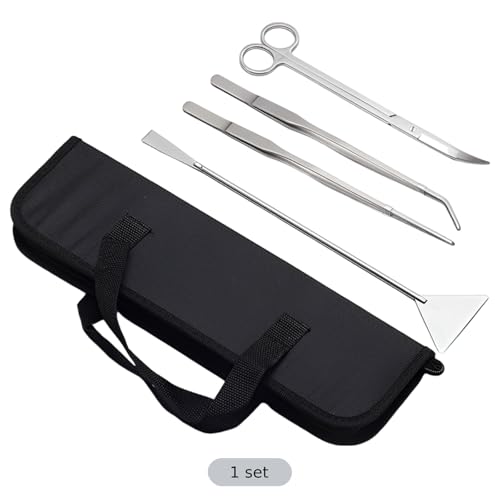 4 Pcs Aquatic Plant Tools for Aquarium, Aquascape Stainless Steel Kit, Tweezers, Scissors, Spatula with Canvas Bag, for Fish Tank Setup