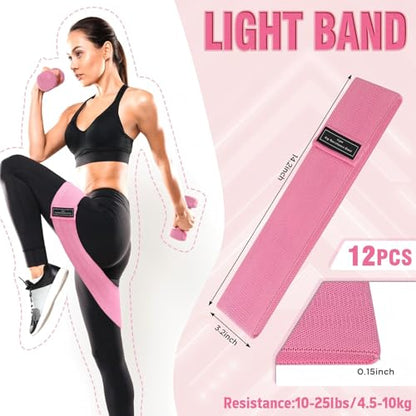 12 Pcs Fabric Resistance Bands for Working Out Non-Slip Booty Exercise Loop Bands for Women Men Glutes Hip Thigh Butt Yoga Pilates Fitness Gym, Light Medium Heavy - color: Pink, style: Light Resistance
