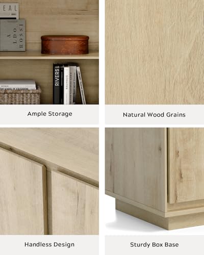 Buffet Storage Cabinet Set of 3, Sideboard Accent Cabinet with Adjustable Shelves and Handless Design, Credenza, Console Table for Living Room, Light Oak