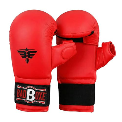 Professional WKF Karate Training Mitts | Karate Gloves with Thumb Elastic/Hook & Loop Closing | Premium Sizing - color: RED, size: Large