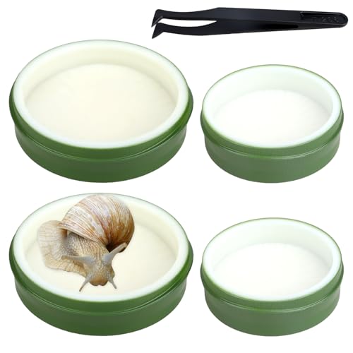 4 Pack Snail Water and Food Bowl with Tweezers, Shallow Feeder Dish for Terrarium Kit, 0.4-0.8 Inch Depth Enclosure Accessories for Hermit Crab and Reptiles