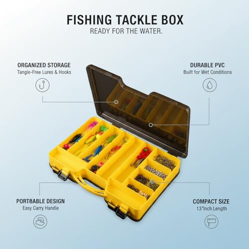 Portable Fishing Tackle Box with Handle, Durable PVC Storage Case for Lures and Hooks, 13 x 3.3 x 1.6 Inches - color: Yellow