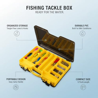 Portable Fishing Tackle Box with Handle, Durable PVC Storage Case for Lures and Hooks, 13 x 3.3 x 1.6 Inches - color: Yellow