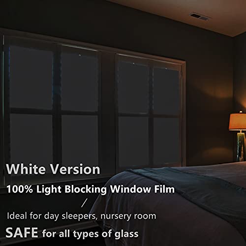 White Total Blackout Window Film, Static Cling Blackout Window Clings, 100% Light Blocking Film, Room Darkening Window Cover for Privacy Day Sleep Sun Blocking 23.6x118 inches - size: 23.6“ x 118" (60x300cm)