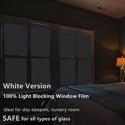 White Total Blackout Window Film, Static Cling Blackout Window Clings, 100% Light Blocking Film, Room Darkening Window Cover for Privacy Day Sleep Sun Blocking 23.6x118 inches - size: 23.6“ x 118" (60x300cm)