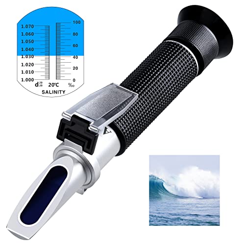 Salinity Refractometer for Seawater Aqaurium Fishkeeping Salinity Tester Meter Dual Scale-Specific Gravity Salinity Hydrometer 0-100PPT & 1.000-1.070