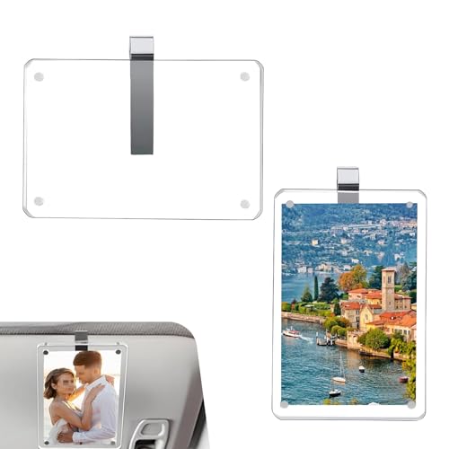 Qurbun 2 PCS Car Picture Holder for Sun Visor, 2.36" x 3.5" Clear Acrylic Personalized Photo Holder, Universal Personalized Car Accessories with Clips for Easy Display (Transparent)