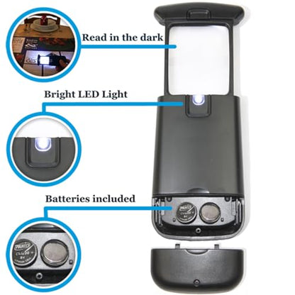 Small Pocket Magnifying Glass 3X with LED Light For Reading Fine Print; Mini Lighted Hand Held Acryl Lens; Read Lables In Stores; Magnify Glasses For Close Work;Helpful Gift For Seniors
