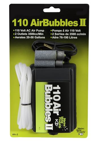 Marine Metal A-2 Air Bubbles Pump with Tubing & Air Stones for Live Bait (110 Volts), Black