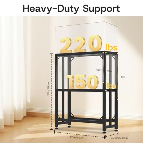 Fish Tank Stand,10 Gallon Heavy Duty Metal Aquarium Stands, Reptile Tank, Turtle Tank, Breeder Tank Stand, 220LBS Capacity Terrarium Stand Rack with 2-Tier Storage Shelves (Black, 24.8"x9.2"x30")