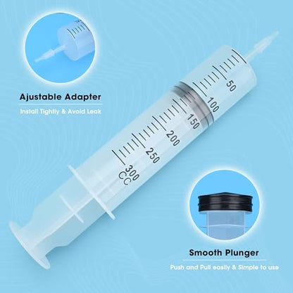 300mL Syringe for Liquid - Large Plastic Syringe with Tip Adapter for Scientific Labs, Oil Transfer, Plant Watering & Refilling
