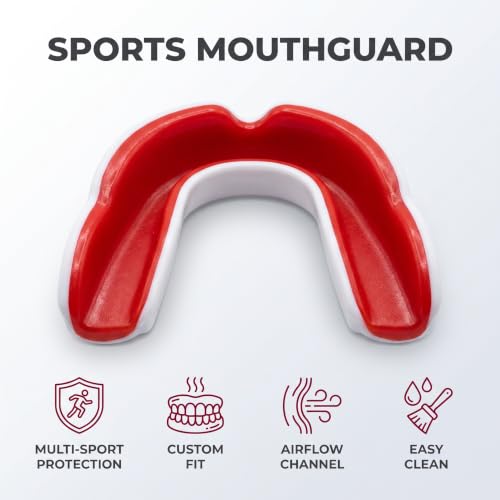 Red Mouth Guard, Sports Mouth Guard Mouthguard for Football, Basketball, Hockey, MMA, Boxing, Jiu Jitsu, Adult & Youth Red&White Adults Mouthguards