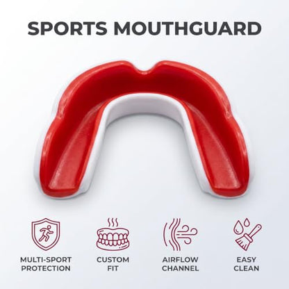 Red Mouth Guard, Sports Mouth Guard Mouthguard for Football, Basketball, Hockey, MMA, Boxing, Jiu Jitsu, Adult & Youth Red&White Adults Mouthguards