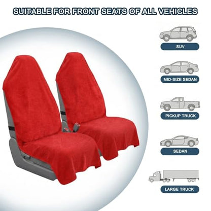 Car Seat Towel Cover, Universal Front Seat Protector for Cars, SUVs and Trucks, Sweat Towel Car Seat Cover for Gym, Yoga, Swimming, Pets and Family Travel, Haute Red, 2 Pack - color: Haute Red