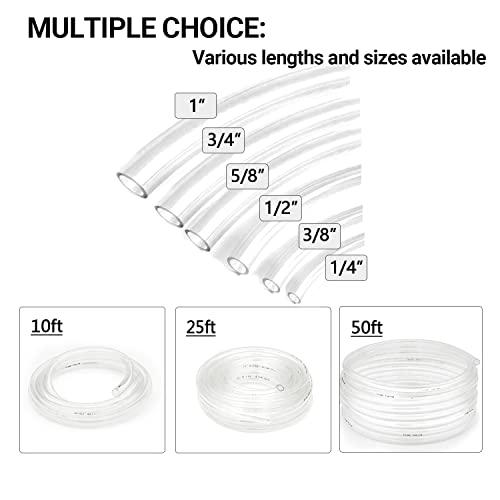 1’’ ID × 1-1/4’’ OD - 25 ft Clear Plastic Vinyl Tubing, Flexible PVC Hose Lightweight Non-Toxic vinyl Tube for Transfer Water Air Oil - size: 1'', style: 25 feet