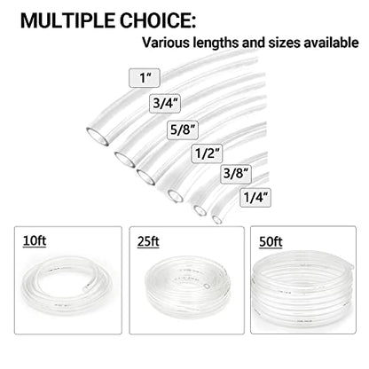 1’’ ID × 1-1/4’’ OD - 25 ft Clear Plastic Vinyl Tubing, Flexible PVC Hose Lightweight Non-Toxic vinyl Tube for Transfer Water Air Oil - size: 1'', style: 25 feet