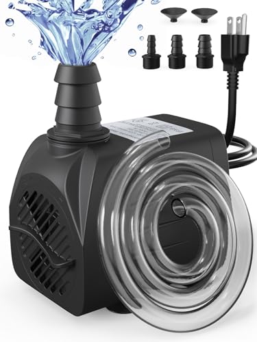400GPH Submersible Water Pump(1500L/H, 25W), Ultra Quiet Water Fountain Pump with 6.56ft High Lift & 6.5ft Hose, 3 Nozzles for Pond Waterfall, Fish Tank, Aquarium, Hydroponics