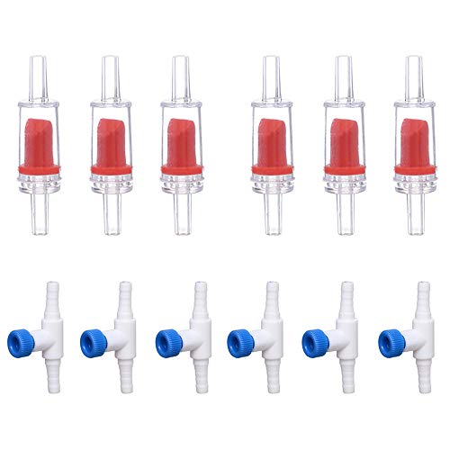 Aquarium Air Pump Accessories with Non-Return Check Valves,Air Control Valve for 3/16" Aquarium Tubing (6 Check valves+6 Control Valve) (Red) - color: Red