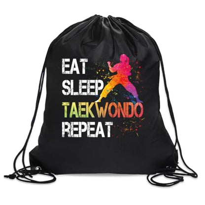 Eat Sleep Taekwondo Repeat Drawstring Backpack Gifts For Men Women