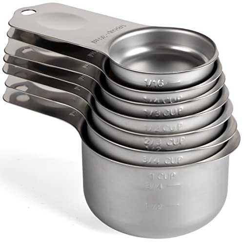 Stainless Steel Measuring Cups Set of 7 Stackable Heavy Duty Measuring Cups for Dry and Liquid Ingredients - color: Silver