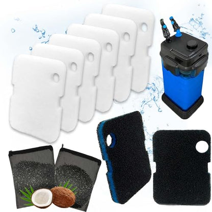 10PCS Replacement Filter Kit for Cascade 700/1000 CCF2UL/CCF3UL Aquarium Floss Media, 2 Upgraded Carbon-Coarse-Activated Carbon Filter Pads, 6 White Floss, 2 Activated Carbon Bags