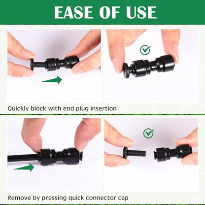 30 Pcs 1/4" Drip Irrigation Tee Connectors for Tube Quick Connect Parts Fittings for 1/4 Inch(6.35mm) Tubing or Sprinkler(Pom,End Plug,Black) - size: Black, style: End Plug