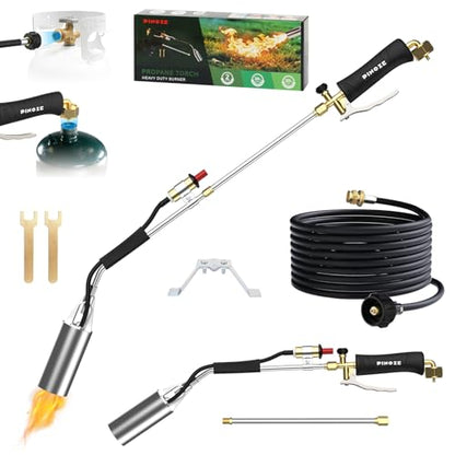 Propane Torch Weed Burner - 2,400,000 BTU Heavy Duty Blow Torch with Igniter & 10FT Hose, Flamethrower with 1LB Cylinder Adapter & Flame Control/Turbo Trigger for Weeding Wood Ice Snow Roof BBQ