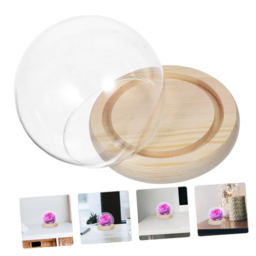 Happyyami Glass Cover Pedestal Showcase Clear Centerpiece Storage Fancy Dome Glass Display Case Flower Aquarium Glass Globe Preserved Flower Covers Display Cases for Collectibles Wood