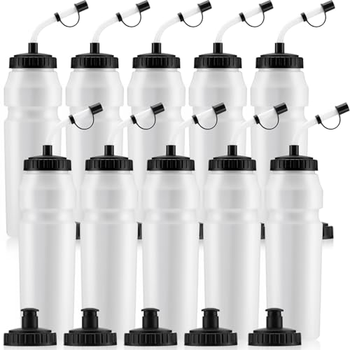 Nuenen 10 Pcs 1 Liter Sports Water Bottle with 2 Lids (Straw and Squeeze),34 oz Squirt Water Bottle with Pull Top Cap for Adults Hockey, football, Lacrosse & Boxing
