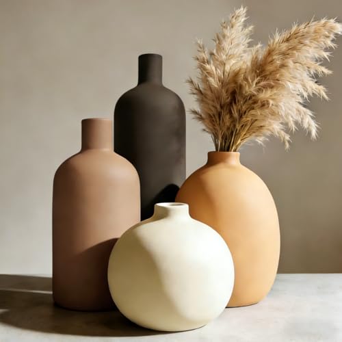 4 Pcs Ceramic Vase Set, Modern Minimalist Decorative Vases Neutral Colors, Small Vases for Home Shelf Decor, Table Centerpiece for Living Room, Mantel & Shelf - color: Morandi Colors