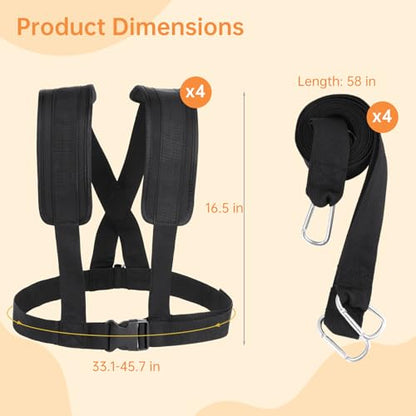 4 PCS Sled Harness, Resistance Training Rope Kit, for Exercise & Tire Pulling Fitness Workout, Adjustable Padded Shoulder Strap