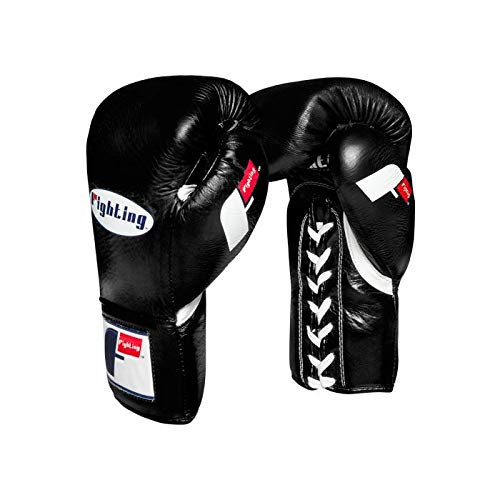 Fighting Certified Pro Fight Gloves - Lace Up Boxing Gloves for Competition, Sparring, Training & Bag Work - color: Black, size: 8 oz