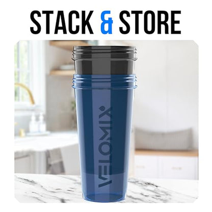 VELOMIX 2 Pack 28oz Protein Shaker Bottle for Protein Mixes, Blue/Black - color: A7) Blue / Black
